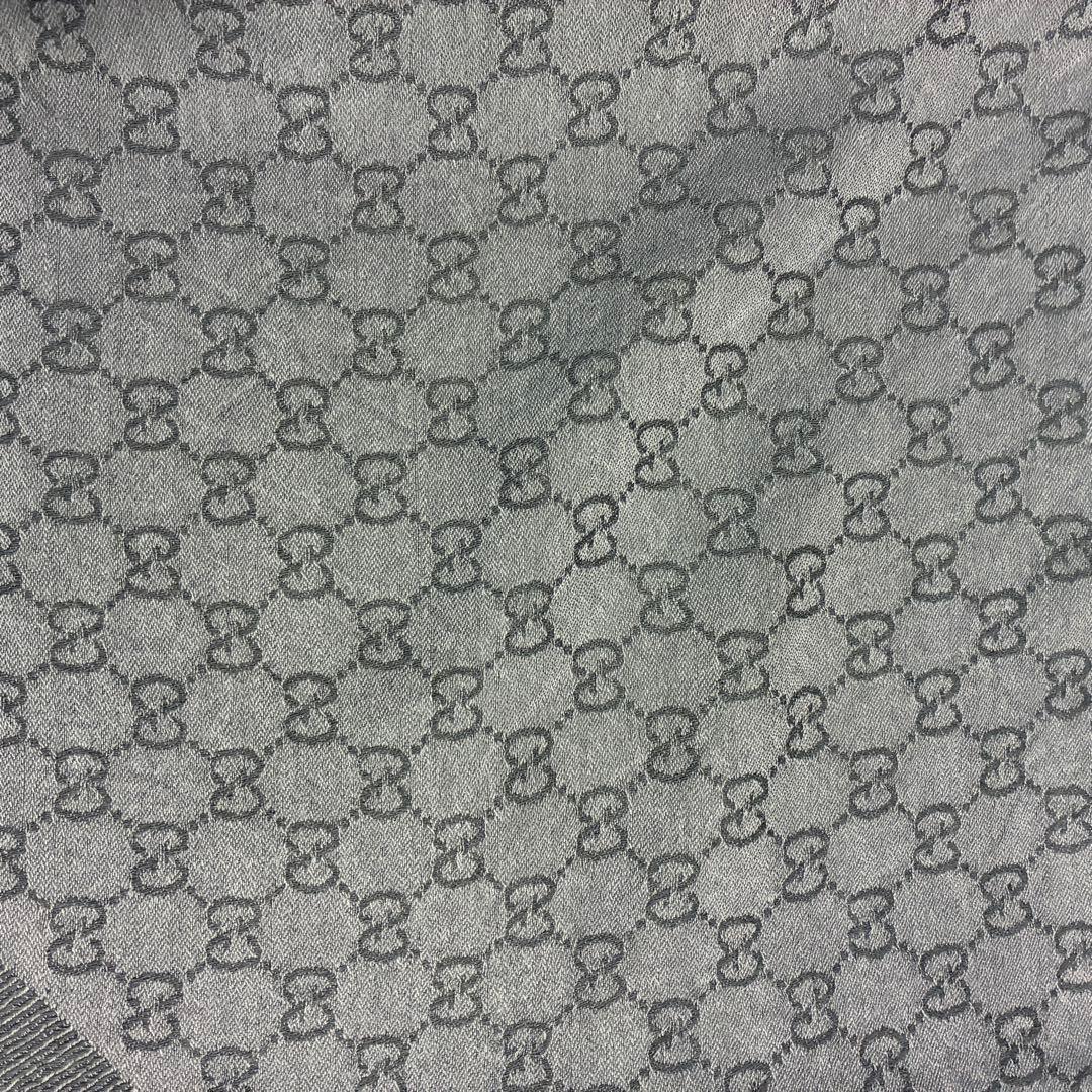 クリーニング済GUCCI GG柄 大判ストール ショール グレー ウールシルク