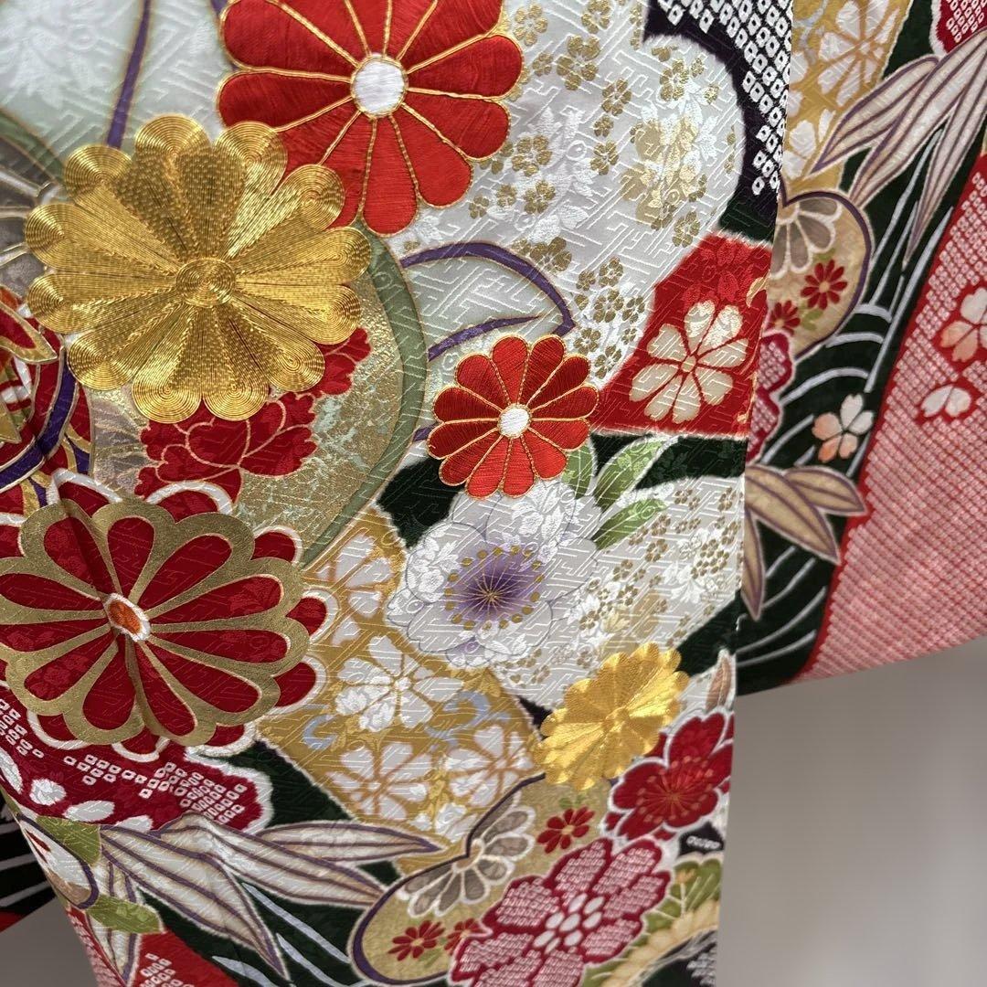 新品　正絹豪華振袖フルセット　王道古典柄　緑　駒刺繍　金彩　成人式に
