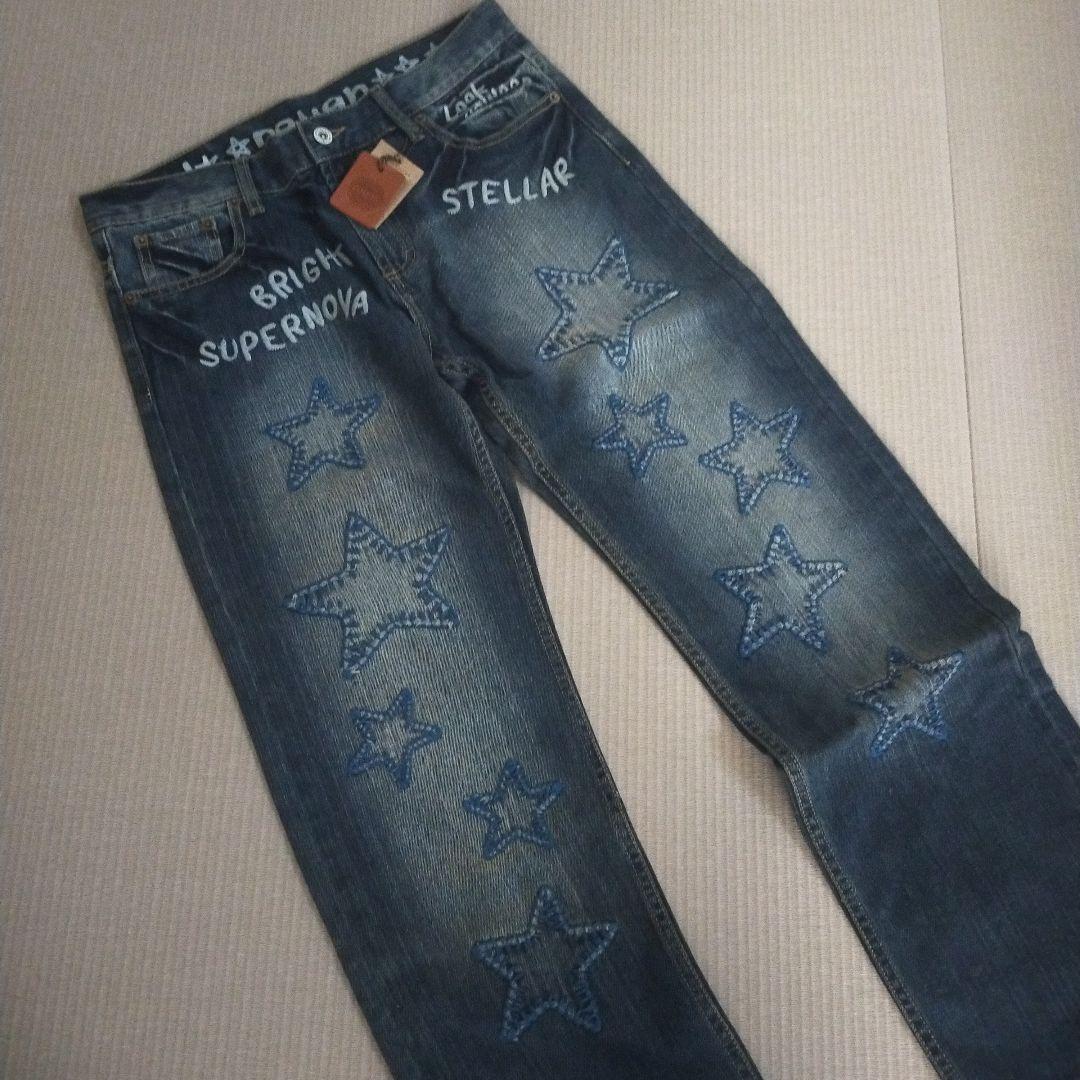 rough ラフ デニム 刺繍ジーンズ Lサイズ　タグ付未使用