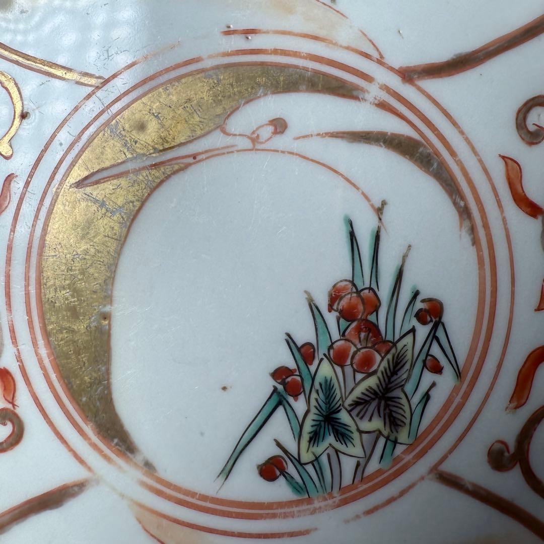 古伊万里　色絵　金蘭手　白鷺文様　梅文様　菊花四角形　膾皿　5個　器を楽しむ