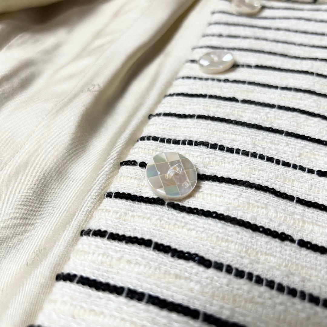 カメリア✨ CHANEL シャネル スパンコールボーダーツイードジャケット 40