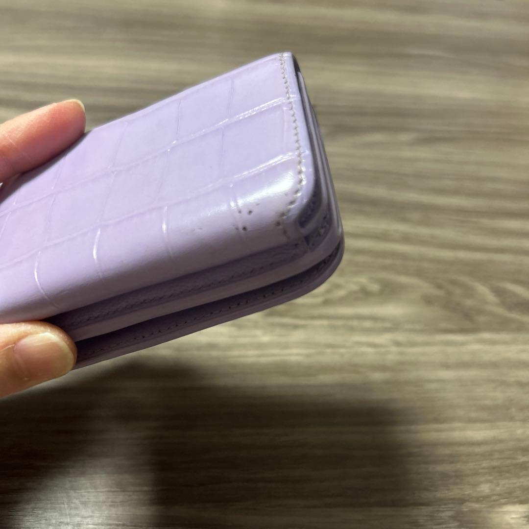 バレンシアガ　三つ折り財布　クロコ　エフェクト　ミニウォレット　レザー　パープル