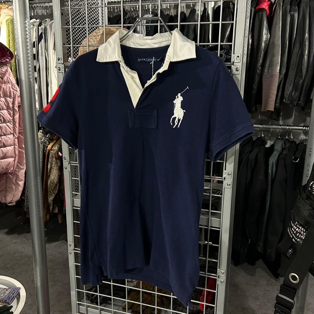 ラルフローレン　ポロシャツ　ビックポニー　Y2K 刺繍　polo ネイビー