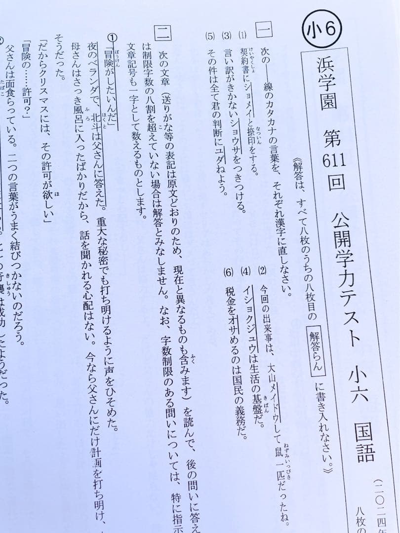 浜学園 小6 2023年、2024年度 2年分 4科目 公開学力テスト