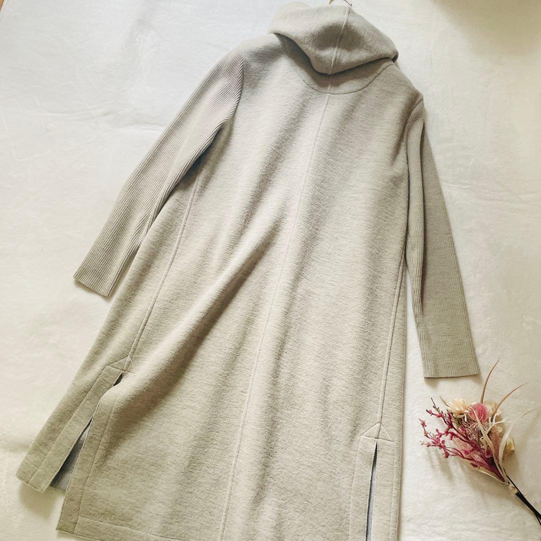 美品⭐︎MORABITO ウール 切替ロングカーディガン フーディー グレージュ