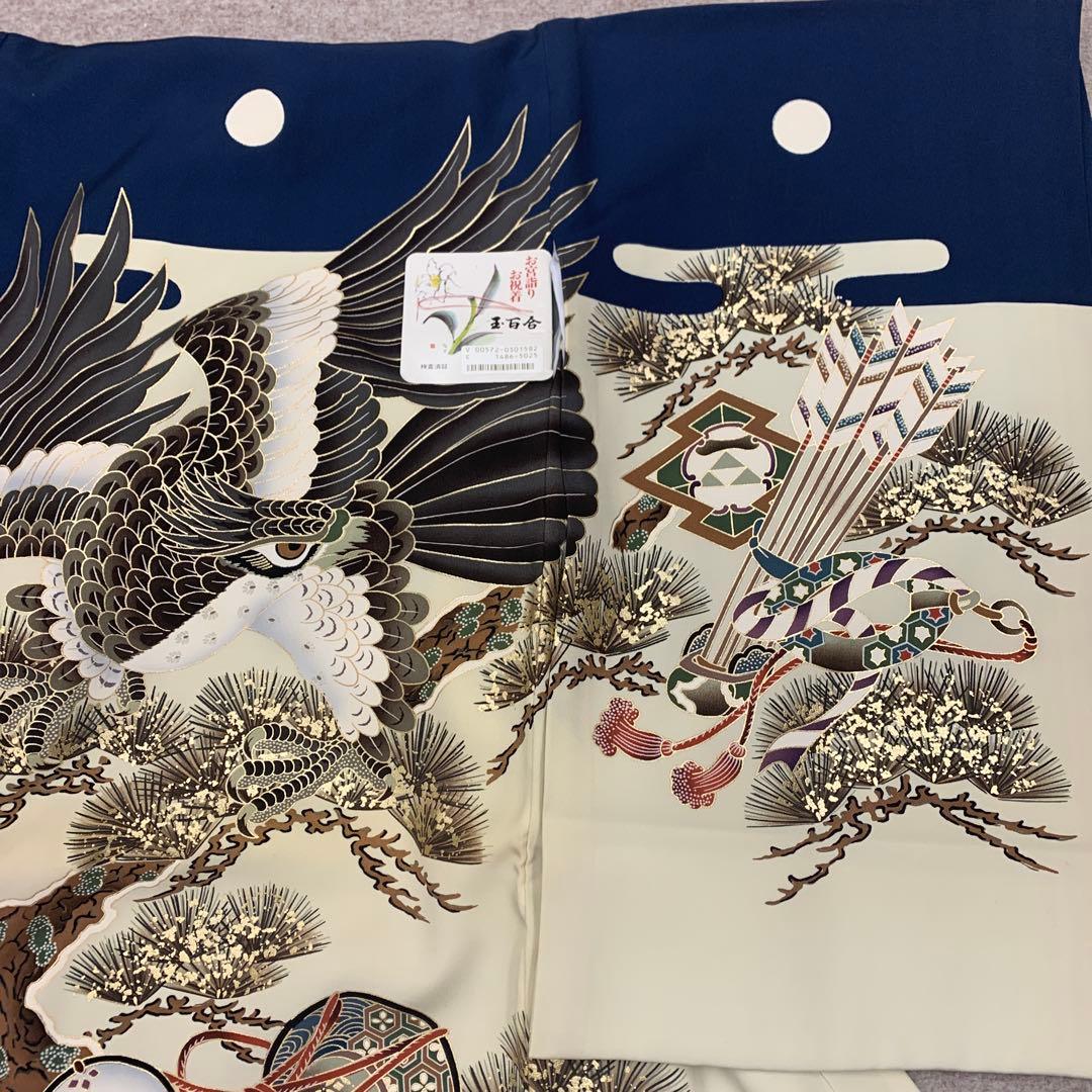CIN紋入込新品お宮参り 産着 祝着京友禅工芸染大鷹大王松鼓図豪華祝古典文