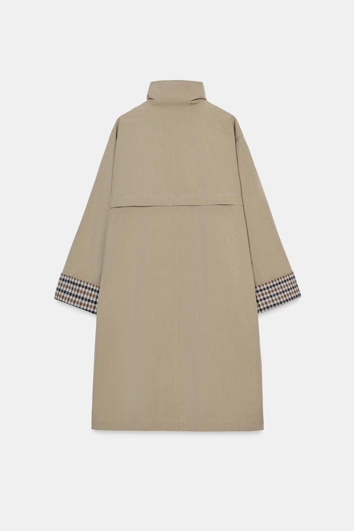 完売品 ZARA オーバーサイズチェック柄カフストレンチコート XS新品タグ付