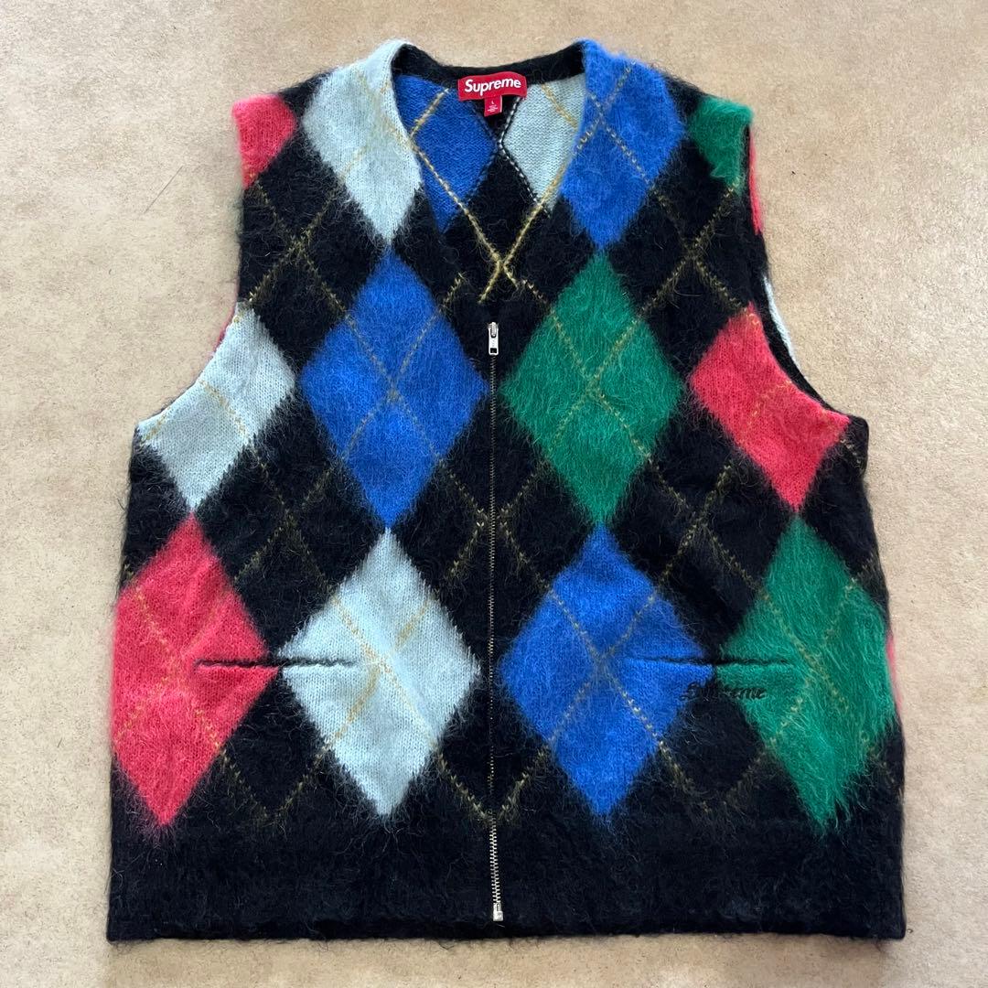 トップス Supreme Brushed Argyle Zip Up Vest Lsize