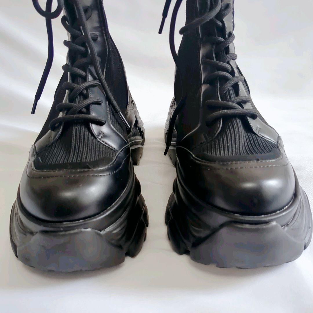 美品★PAGEBOY レースアップソックスブーツ Lサイズ ブラック 厚底