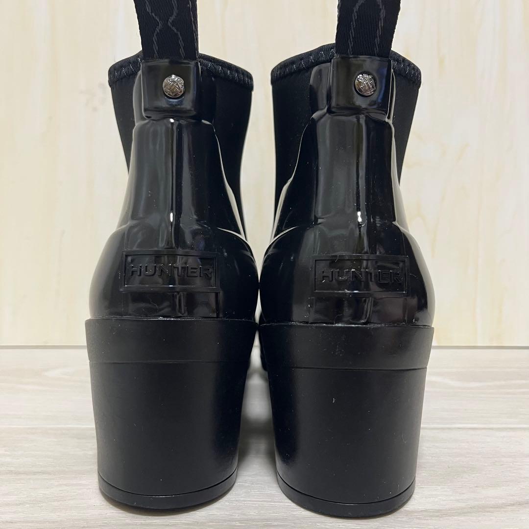 極美品　HUNTER レインブーツ　REFINED MID HEEL GLOSS