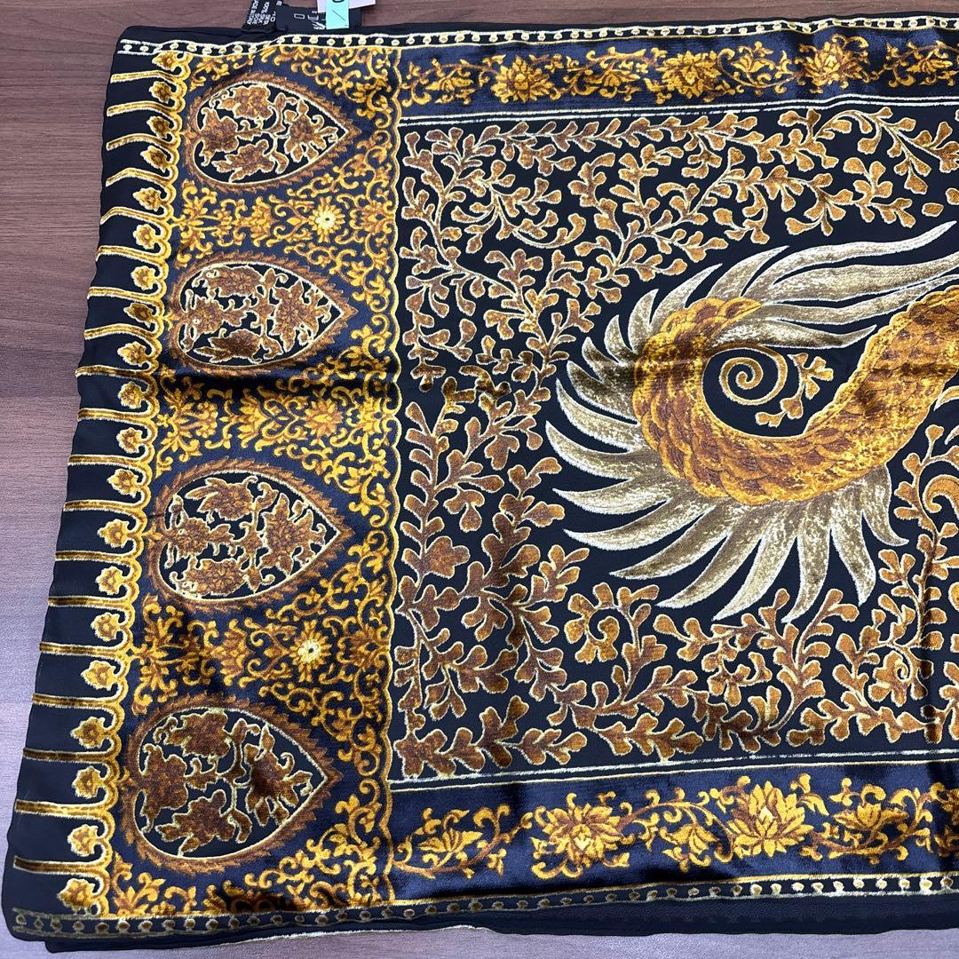 ETRO ベロア シルク 龍 ペイズリー 黒×金 大判ストール ショール