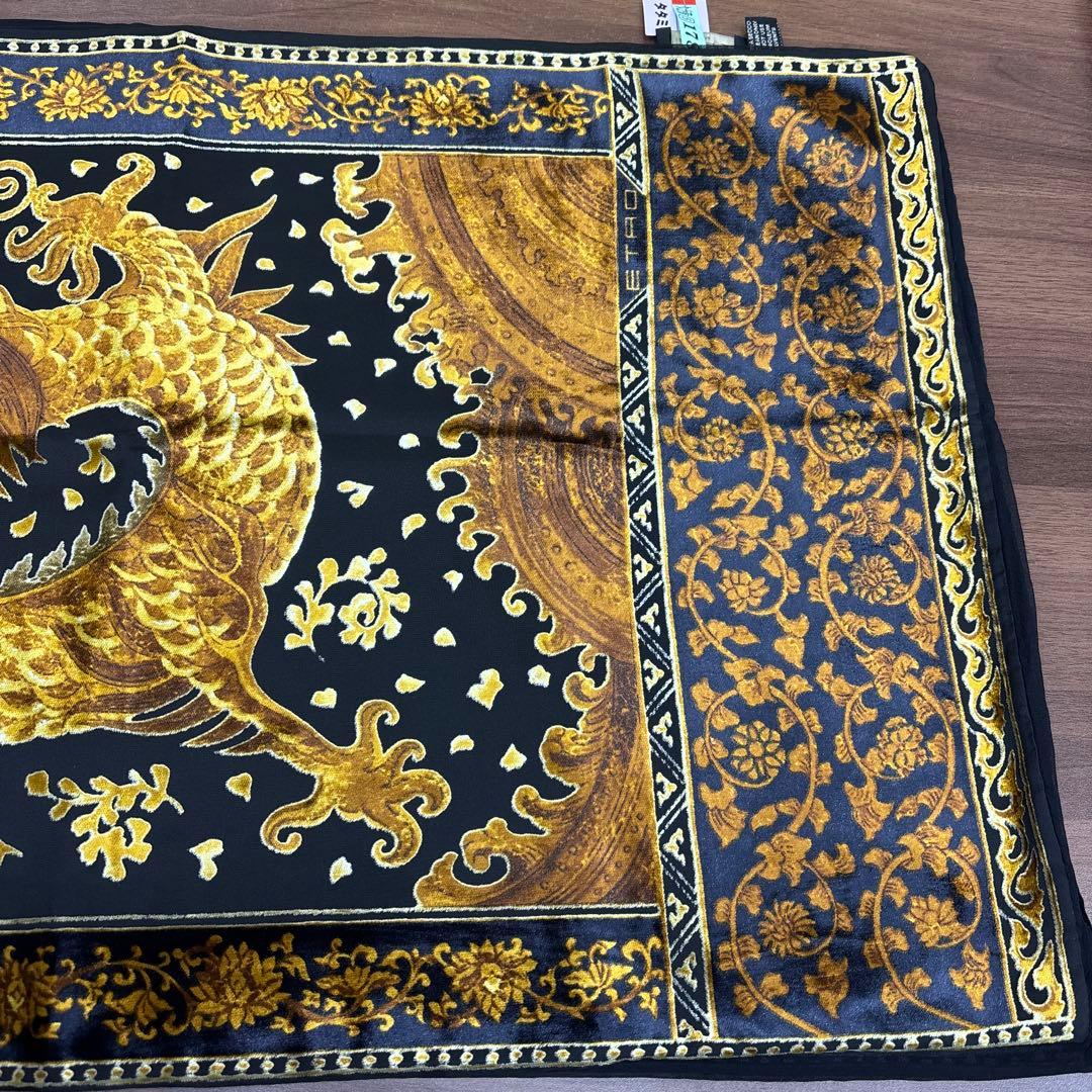 ETRO ベロア シルク 龍 ペイズリー 黒×金 大判ストール ショール