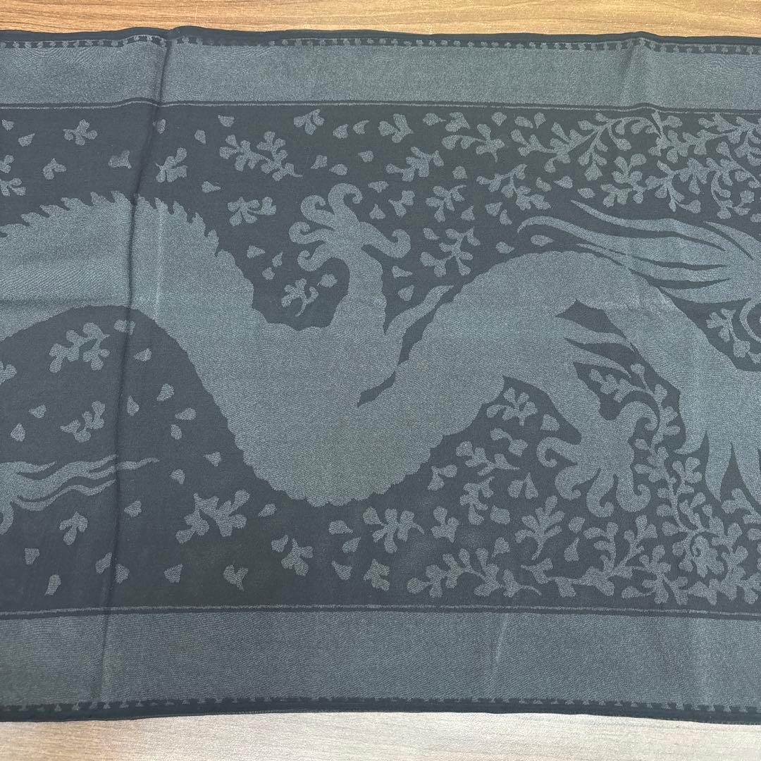 ETRO ベロア シルク 龍 ペイズリー 黒×金 大判ストール ショール