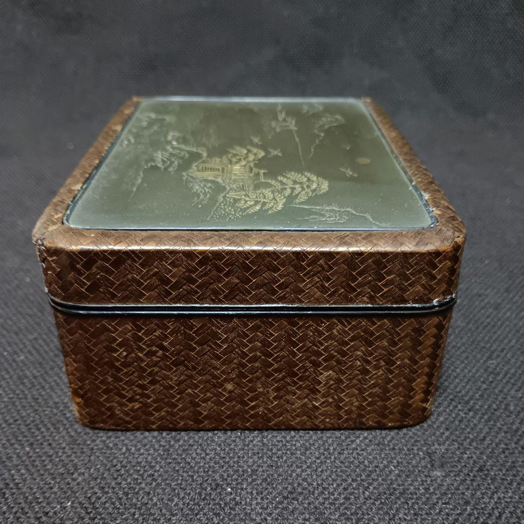 網代編み　煙草入れ　片切彫　金工細工　シガレットケース　装飾 山水彫刻　ア32