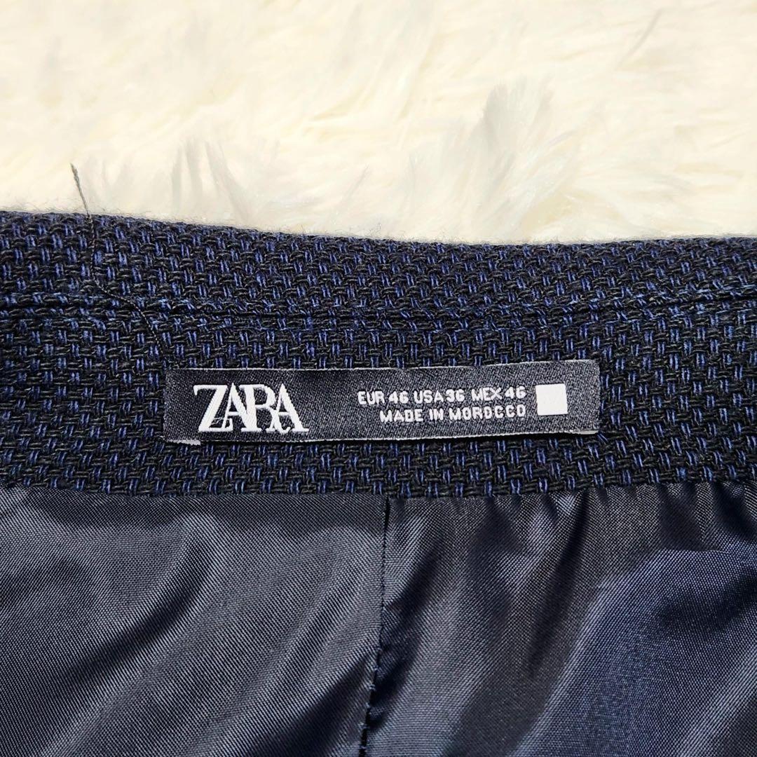 ZARA ザラ ダブル ブレザー 紺ブレ 銀ボタン リネン ブレンド 春夏