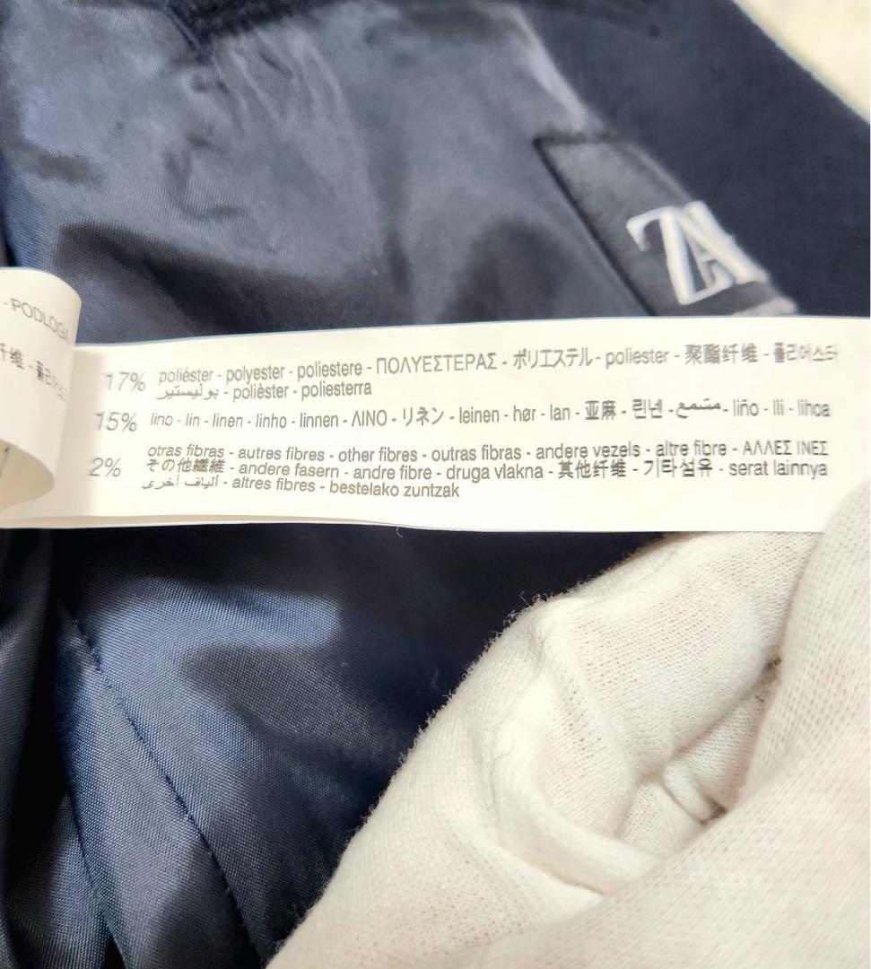 ZARA ザラ ダブル ブレザー 紺ブレ 銀ボタン リネン ブレンド 春夏