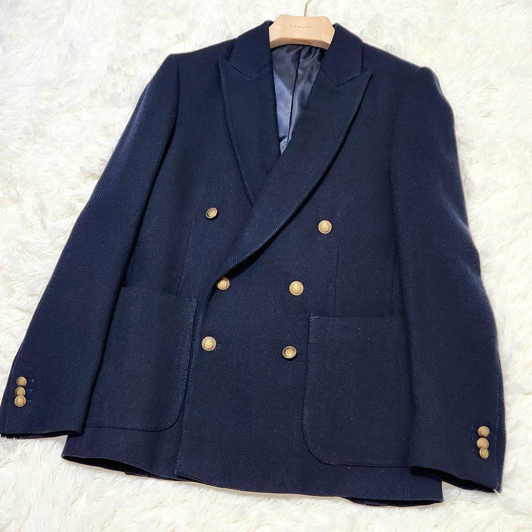 ZARA ザラ ダブル ブレザー 紺ブレ 銀ボタン リネン ブレンド 春夏