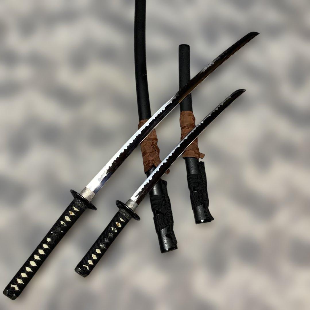 激安模造刀大小２本セット(刀袋付) 黒柄