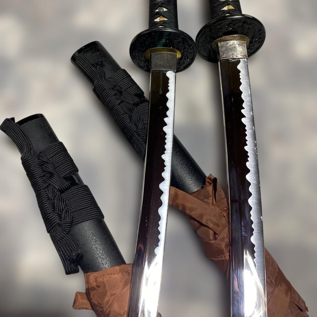 激安模造刀大小２本セット(刀袋付) 黒柄