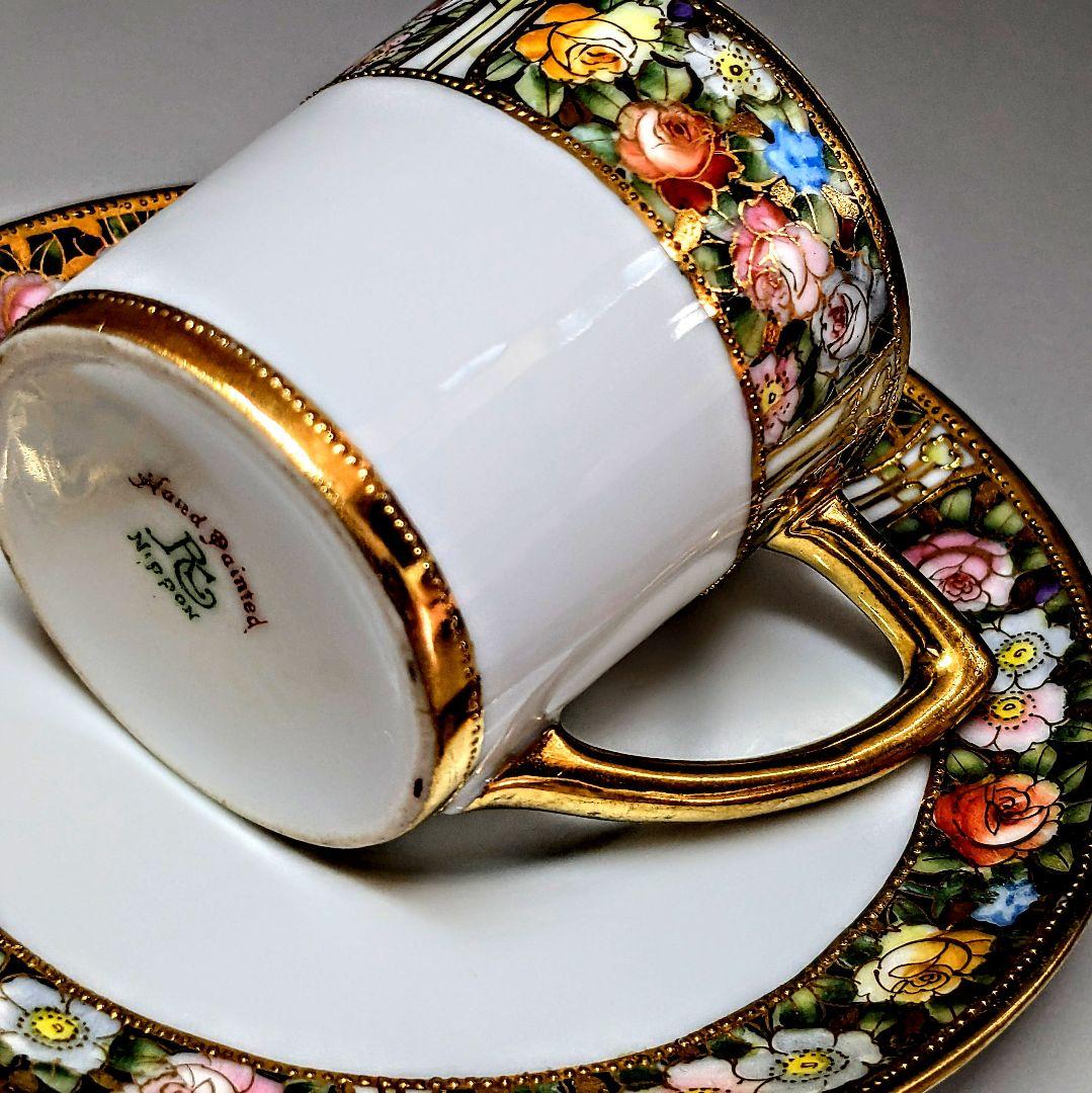 オールドノリタケ 薔薇百花繚乱金盛上陽刻 アンティ―クキャビネット カップ