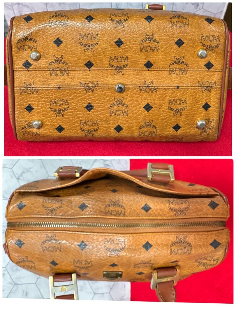 MCM ヴィセトス柄　ミニボストンバッグ キャメル ブラウン レザー