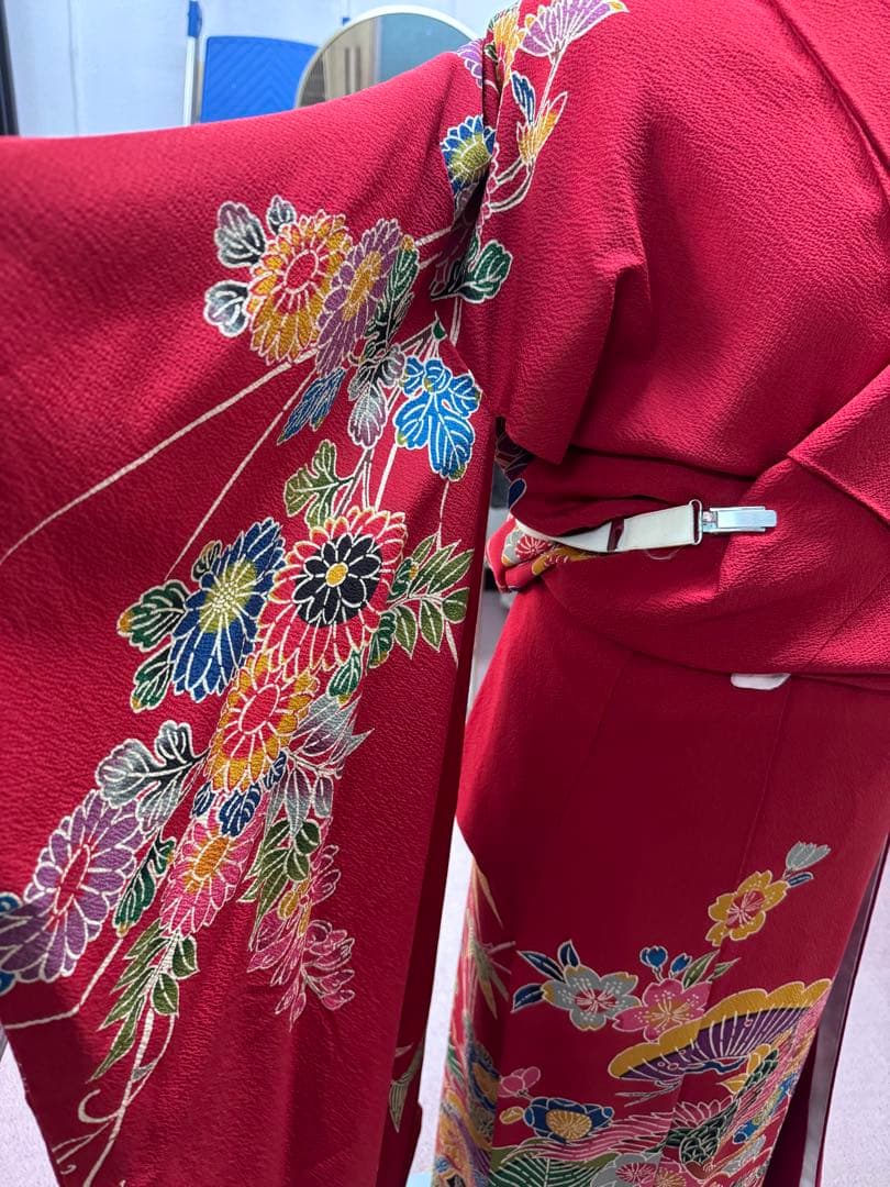 紅型赤 成人振袖 着物美品