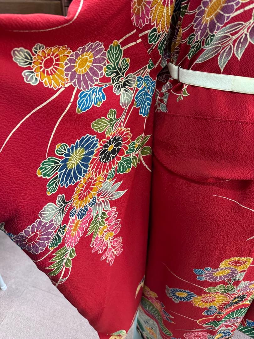 紅型赤 成人振袖 着物美品