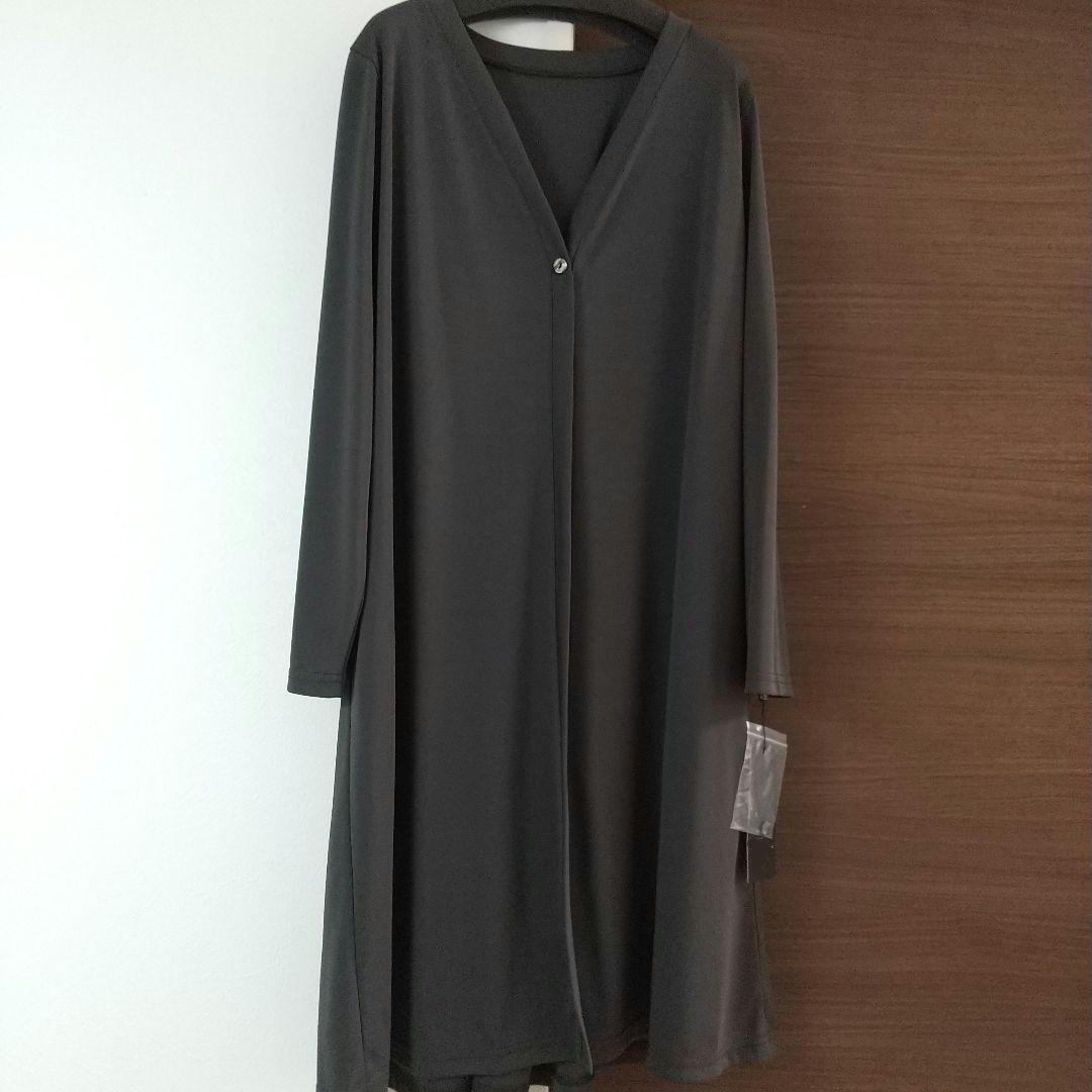 新品 カーディガン 黒グレー カンカン レディース ロング 長袖 l 体型カバー