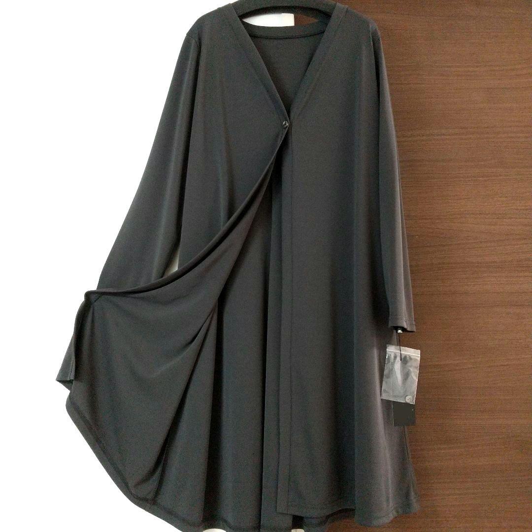 新品 カーディガン 黒グレー カンカン レディース ロング 長袖 l 体型カバー