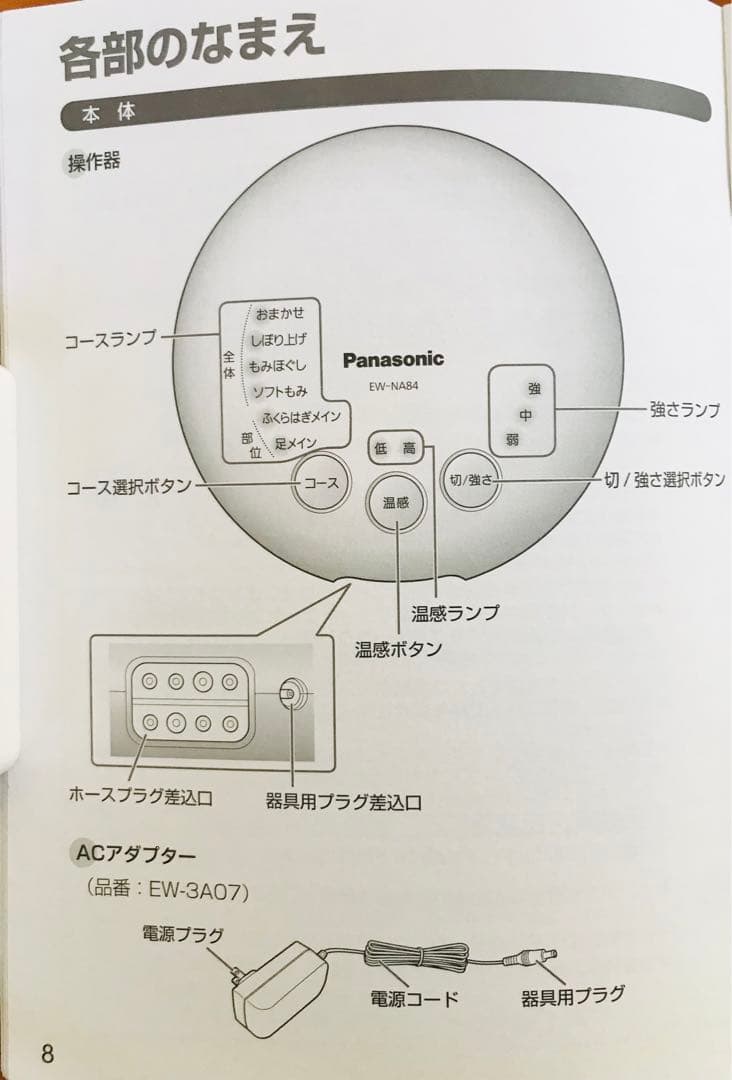 【シャム】Panasonic レッグリフレEW-NA84本体機器