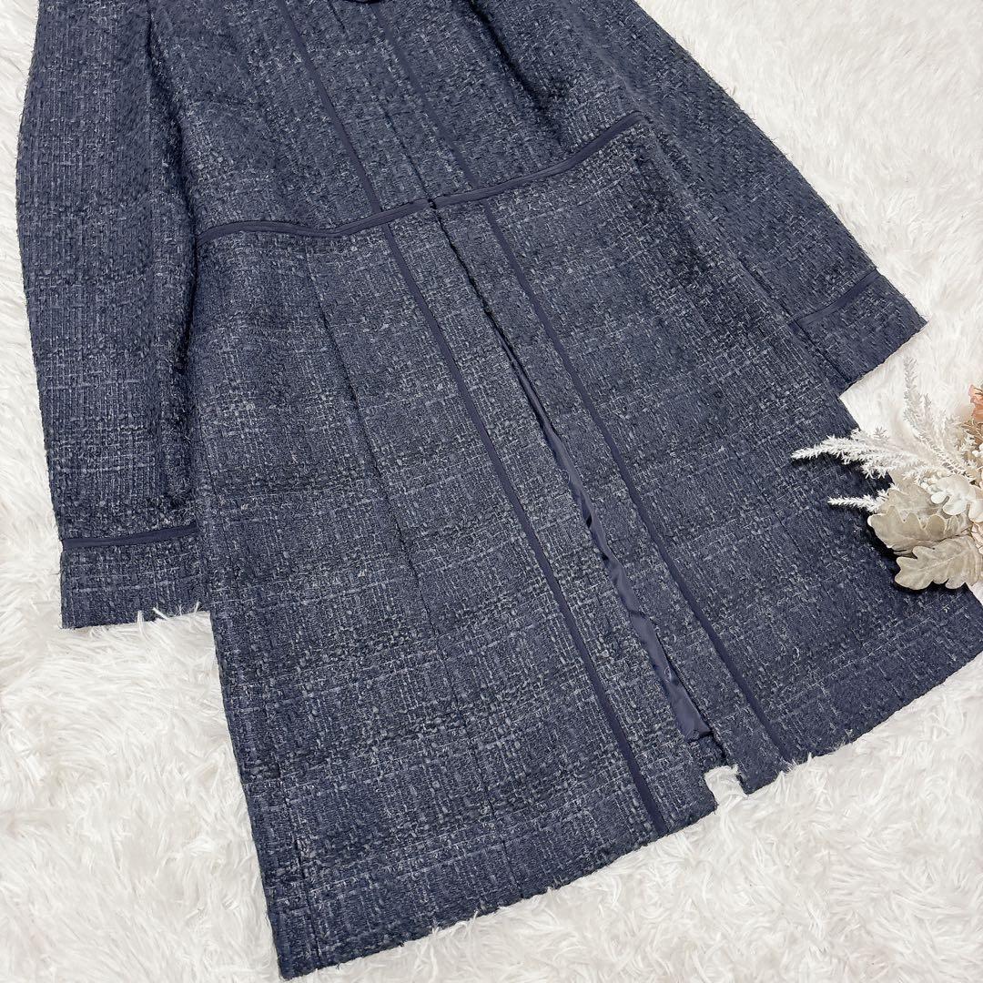 ✨美品✨トリーバーチ　ツイードコート　ロングコート　コサージュ　ネイビー　M