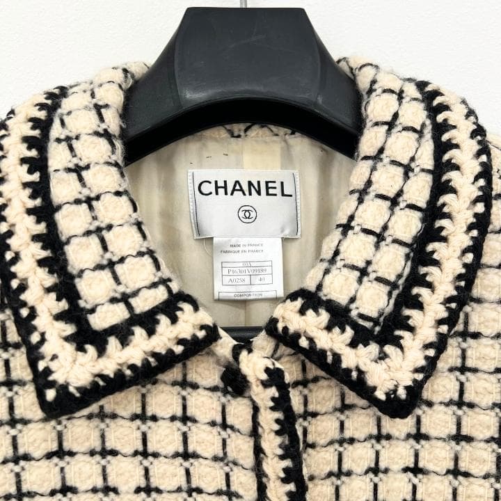 【AB】シャネル CHANEL ツイードコート サイズ40 アイボリー ブラック