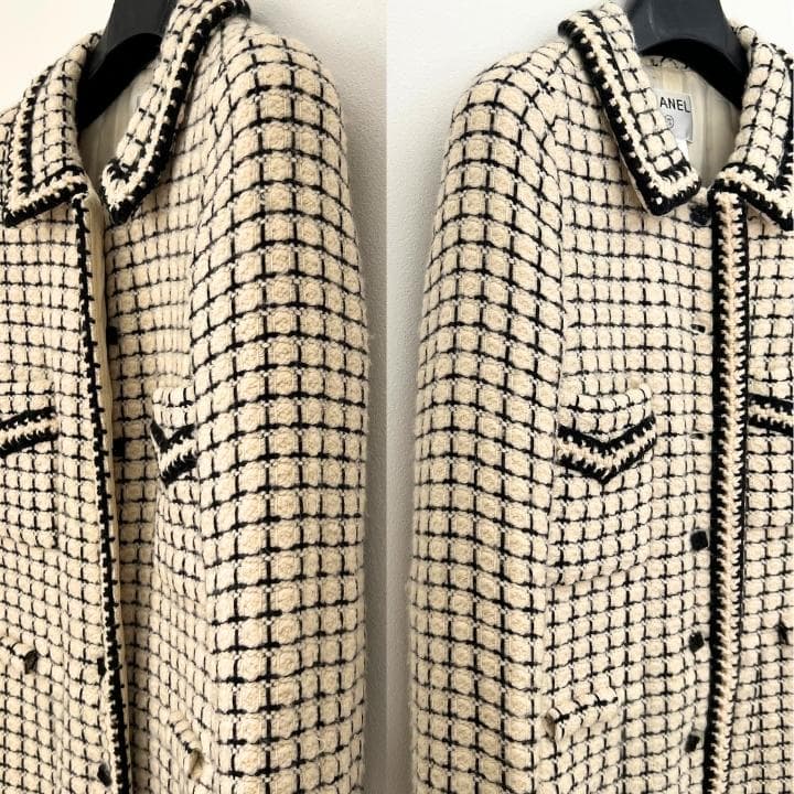 【AB】シャネル CHANEL ツイードコート サイズ40 アイボリー ブラック