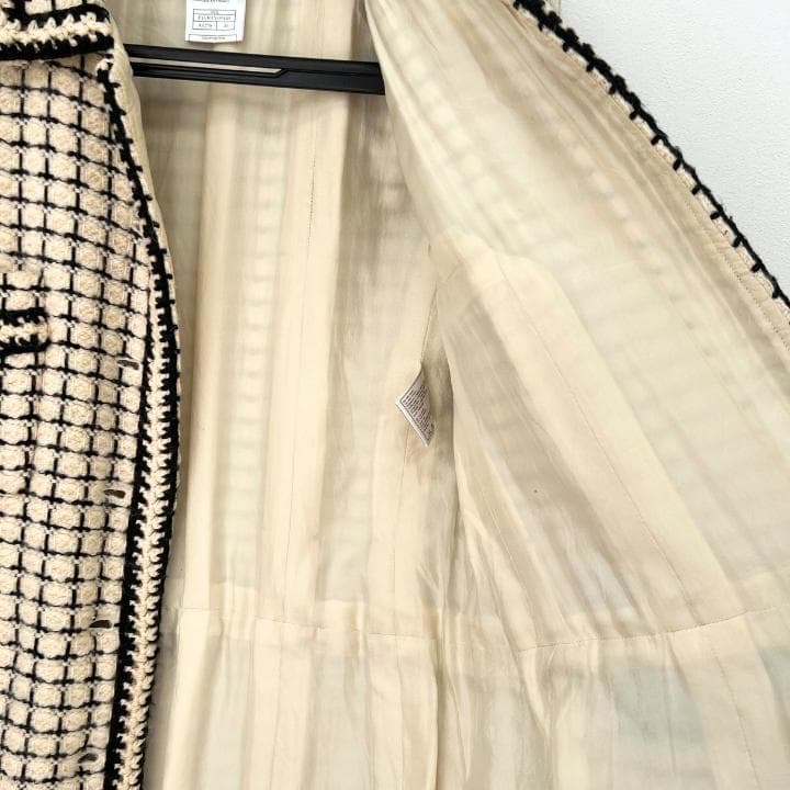 【AB】シャネル CHANEL ツイードコート サイズ40 アイボリー ブラック
