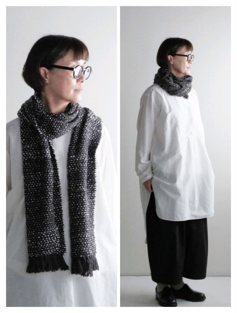 Suno＆Morrison　マフラーストール 　ヘリンボーン&ドットブラック