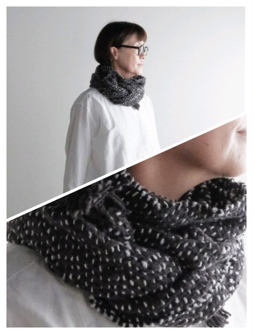 Suno＆Morrison　マフラーストール 　ヘリンボーン&ドットブラック