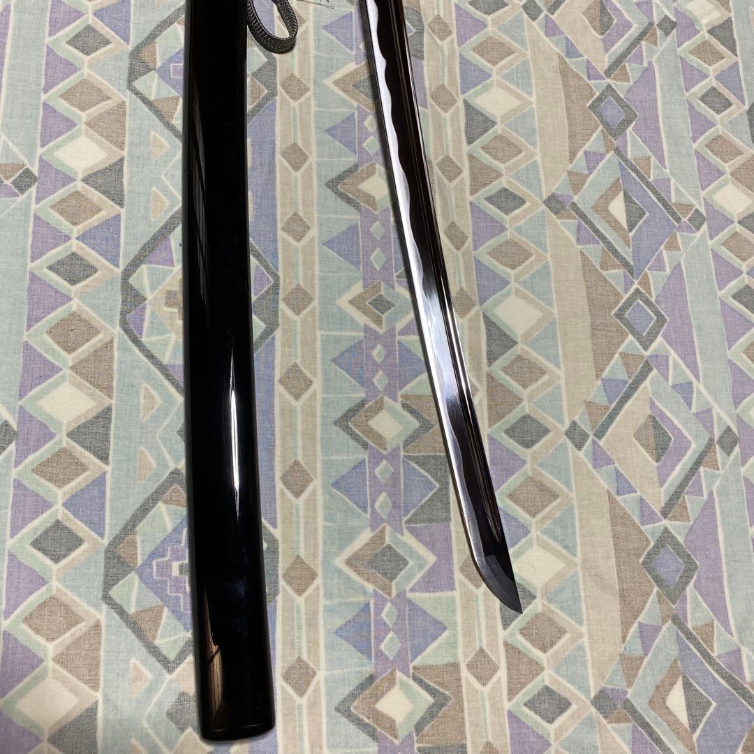高級居合刀 黒灰色柄 松竹梅透し丸鍔 黒呂鞘