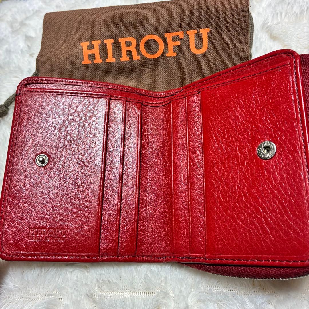 HIROFU プラティカ　赤 レザー 二つ折り財布 収納袋付き