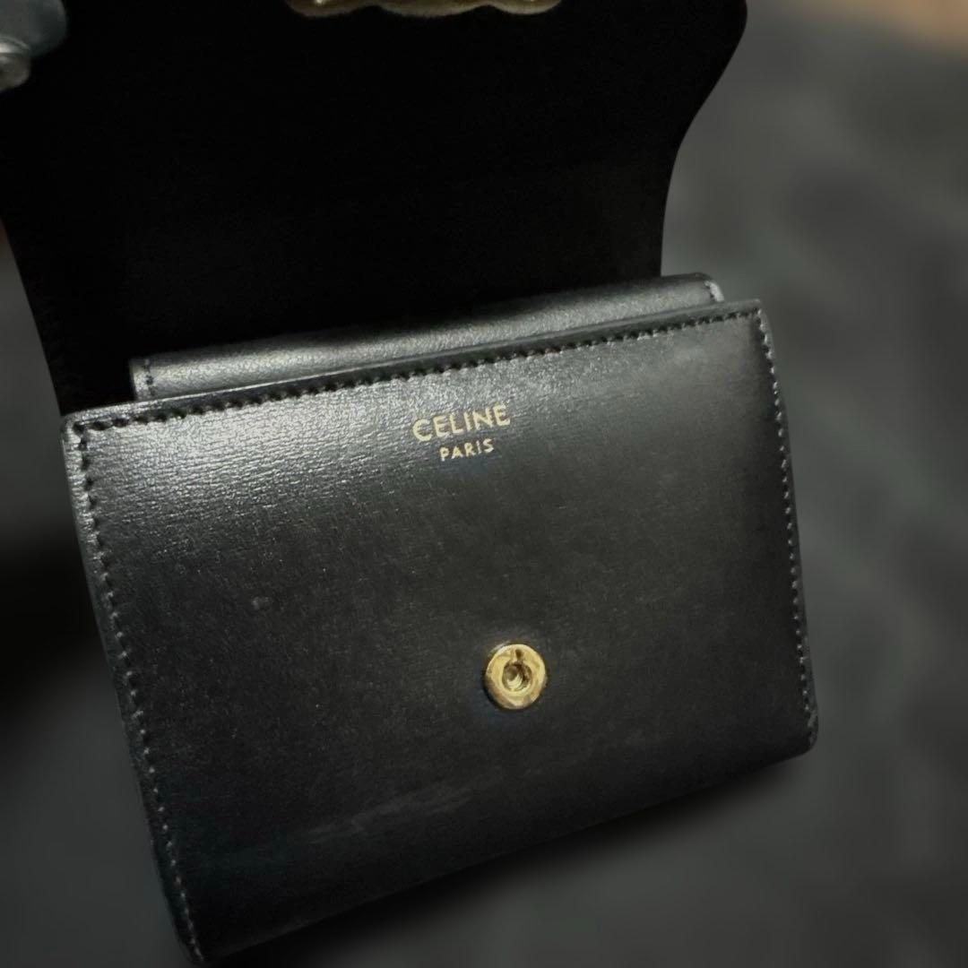 CELINE スモールフラップウォレット　三つ折り財布　トリオンフ　黒