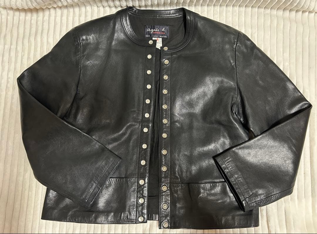 【美品】agnis b.アニエスベー　ボタン付き 黒レザージャケット40サイズ