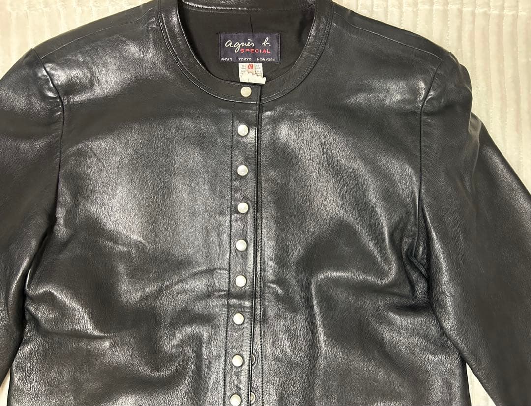 【美品】agnis b.アニエスベー　ボタン付き 黒レザージャケット40サイズ