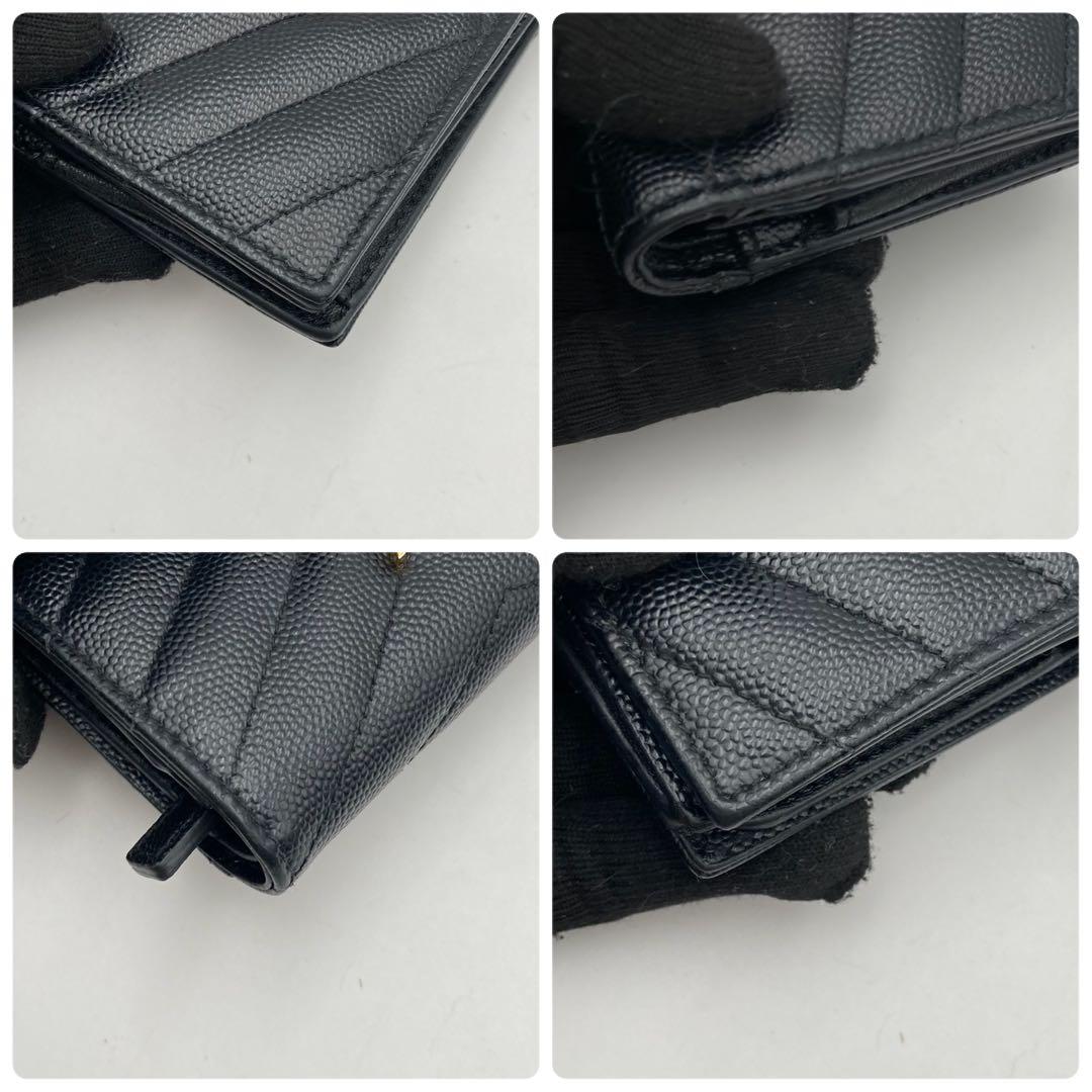 ✨サンローラン 二つ折り財布 キルティング Vステッチ レザー 黒
