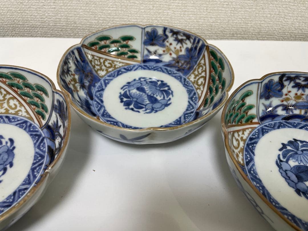 【現状品】成化年製 古伊万里 金彩 菓子器 皿 アンティーク 時代物 5客