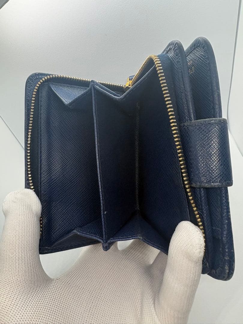 PRADA プラダ 二つ折り財布 サフィアーノ L字ファスナー ブルー