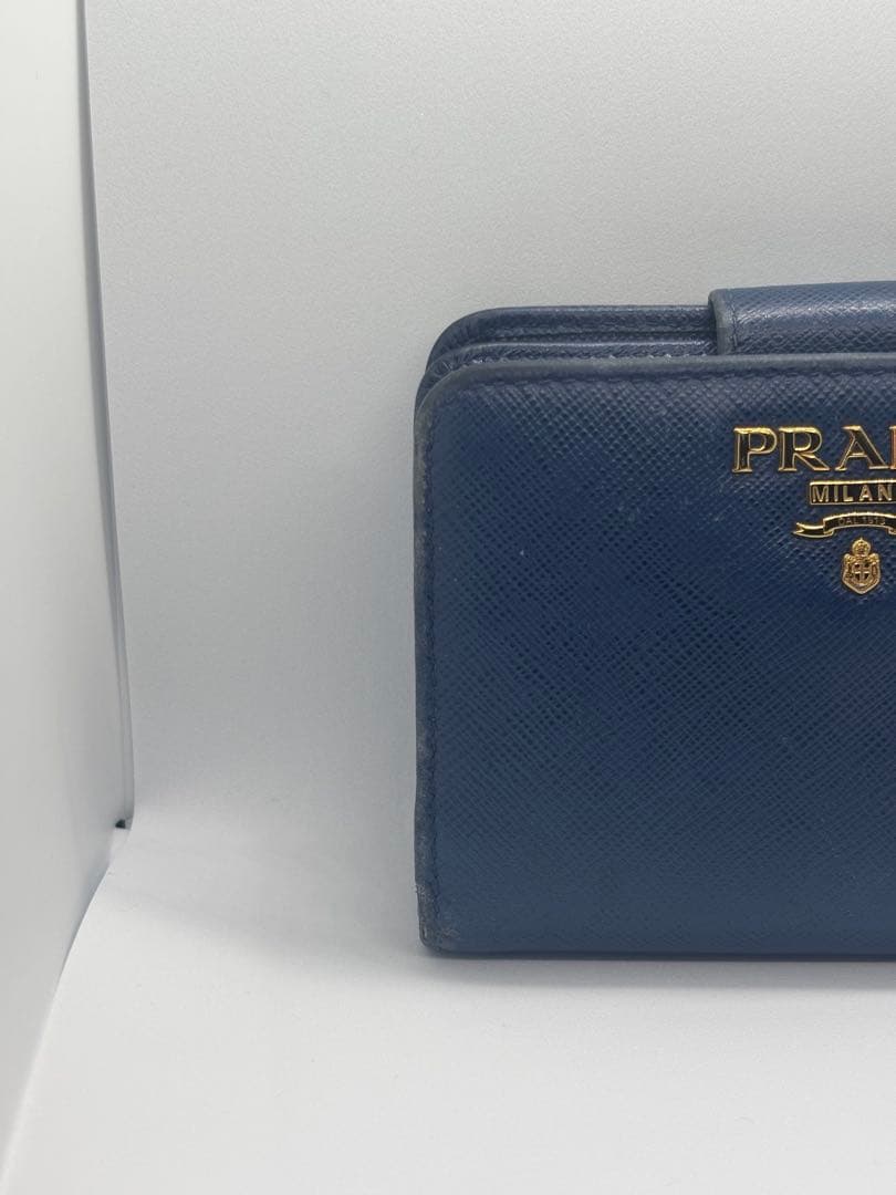 PRADA プラダ 二つ折り財布 サフィアーノ L字ファスナー ブルー