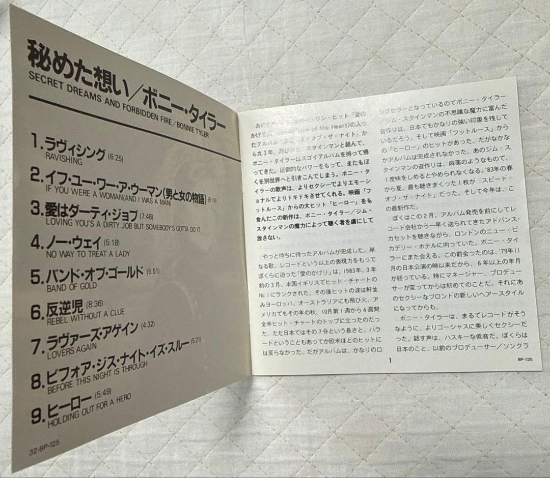 国内盤！Bonnie Tyler / ボニー・タイラー / 秘めた想い