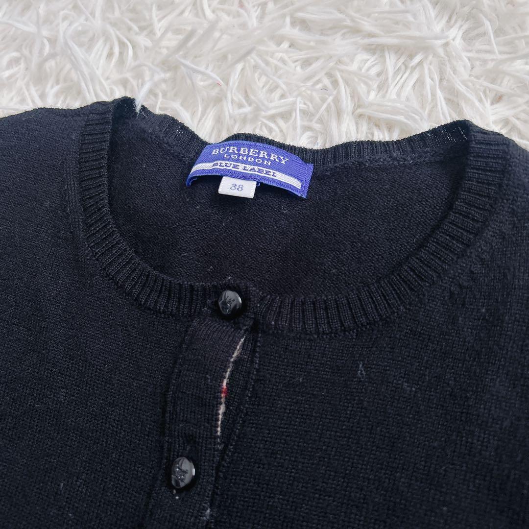 Burberry BlueLabel ノバチェック カーディガン　毛　ロゴ　黒