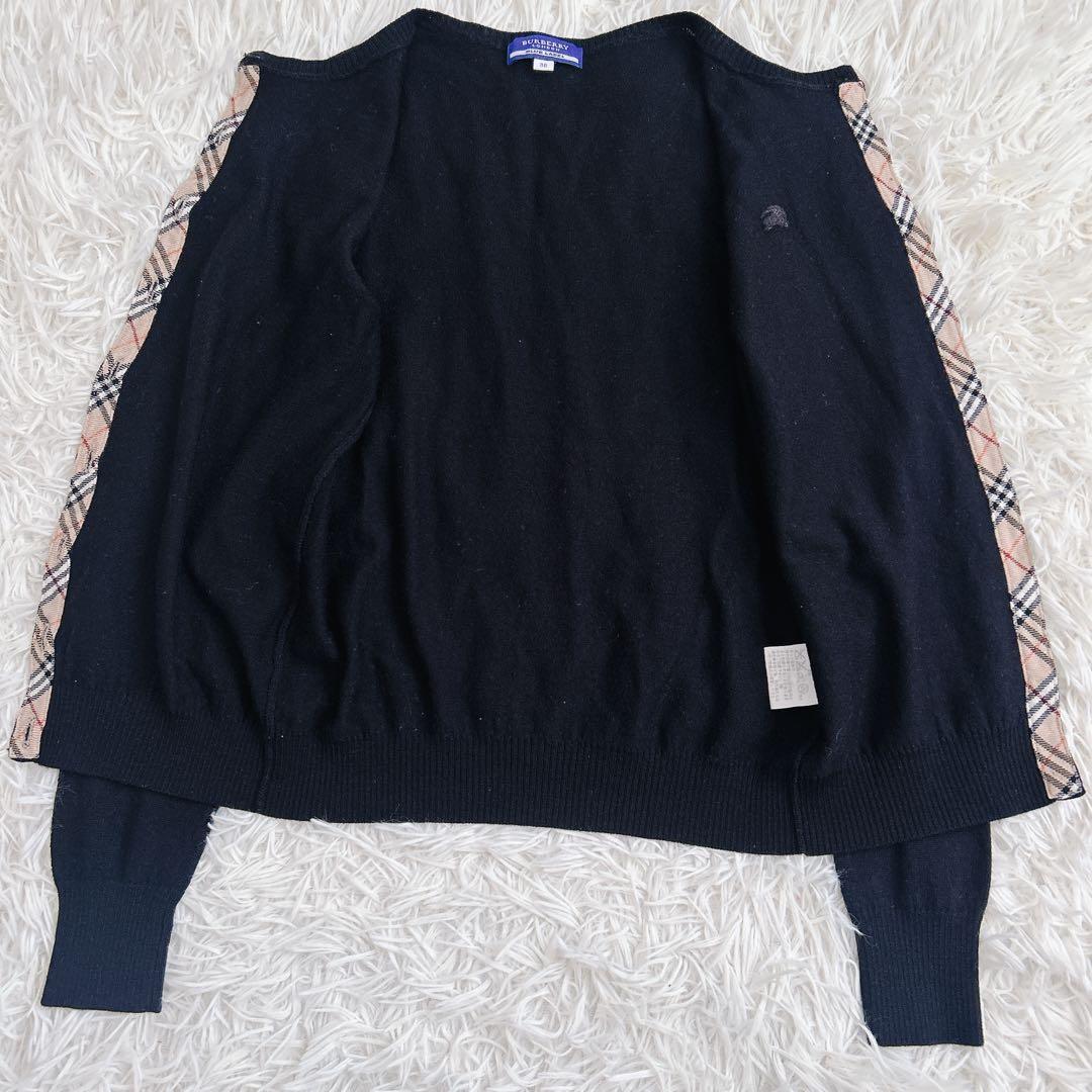 Burberry BlueLabel ノバチェック カーディガン　毛　ロゴ　黒