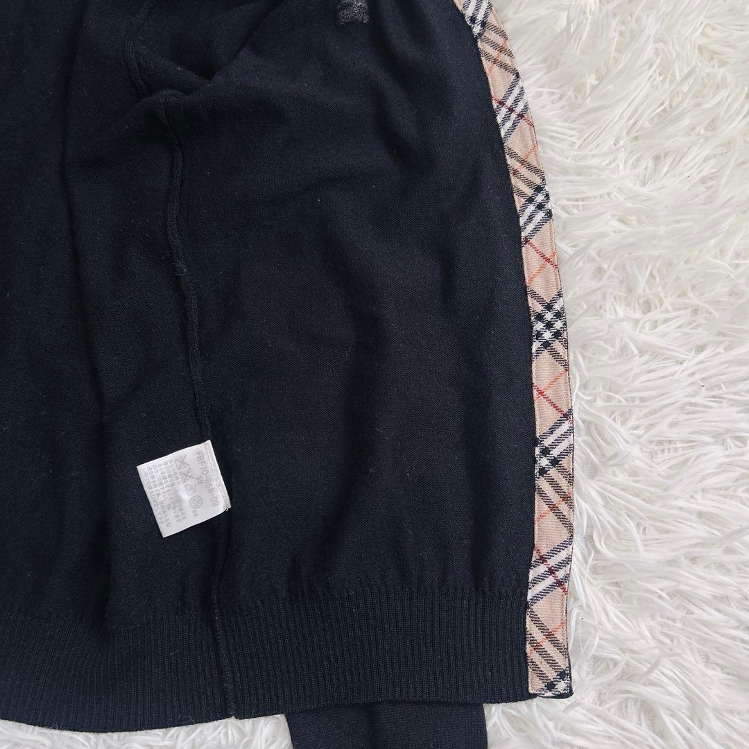 Burberry BlueLabel ノバチェック カーディガン　毛　ロゴ　黒