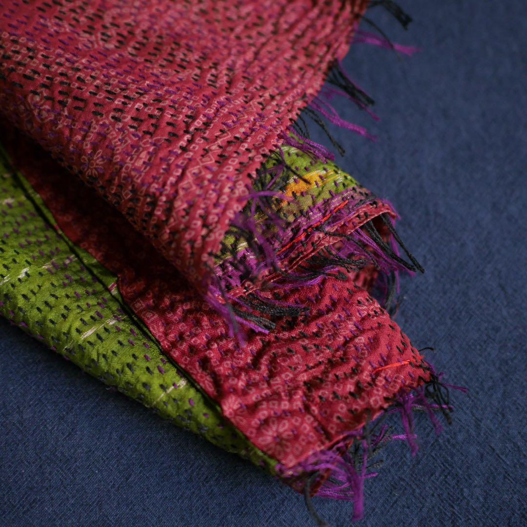 大判シルクストール カンタ刺繍 インド Kantha embroidery 刺子